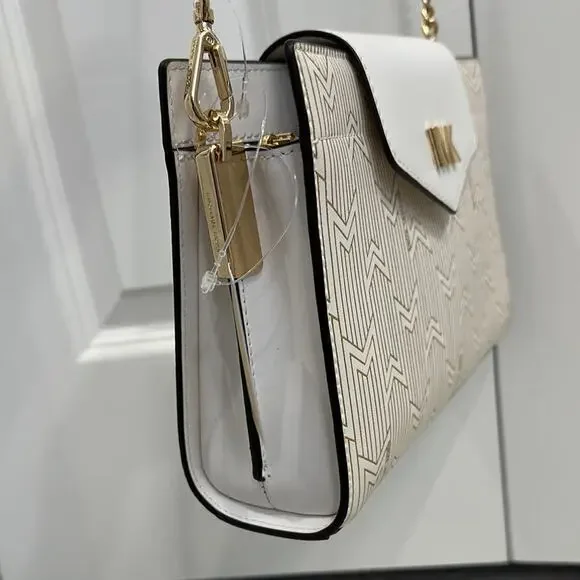 Michael Kors Optic White and Gold Crossbody Bag with Chain Strap